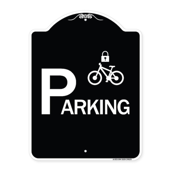 Parking With Cycle and Lock Symbol Heavy-Gauge Aluminum Architectural Sign, 24" x 18", BW-1824-24625